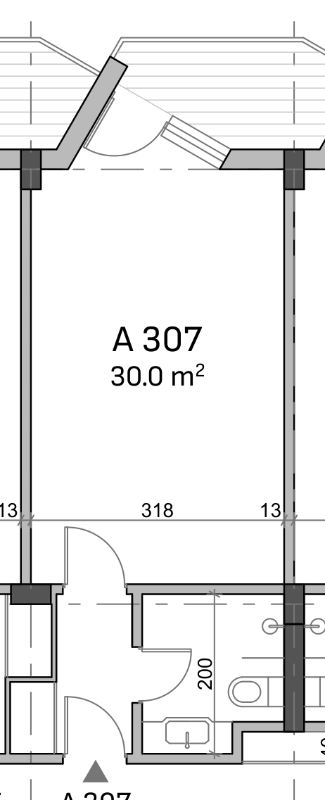 Original architectural floor plan of A307, labelled 30 square metres