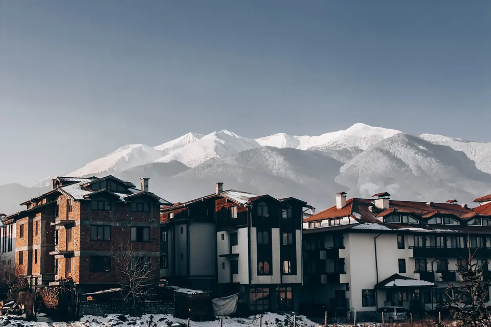 Bansko in winter, with the Pirin peaks beyond.