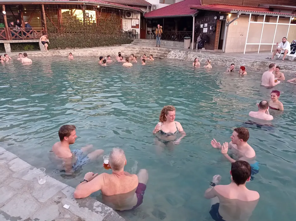 A sociable soak at Izgreva, Banya, in 2021.